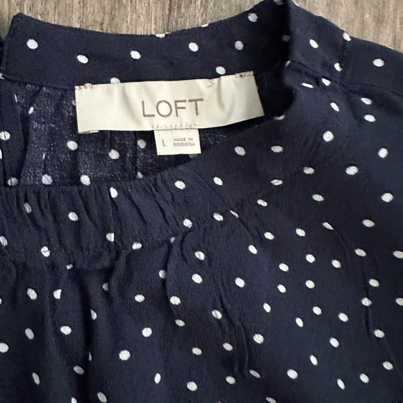LOFT Dark Blue Polka Dot Blouse - Picture 2 of 4